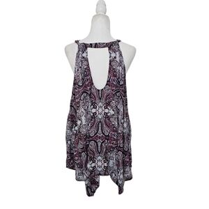 Swim By Cacique Boho Print Coverup Purple Cutout Back Womens Size 14/16